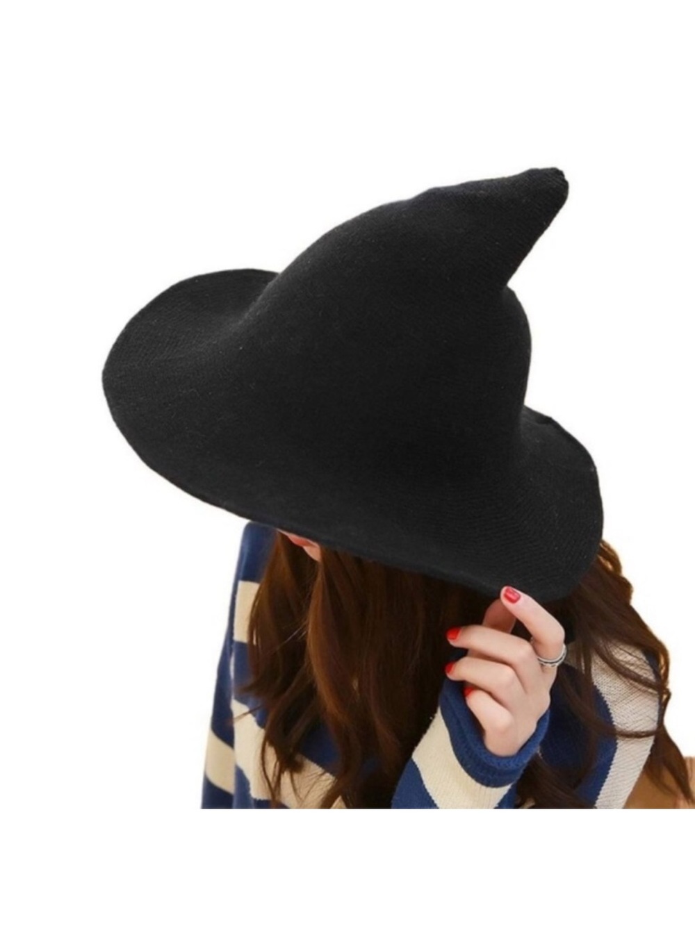Womens Wool Felt Big Pointed Witch Knitted Hat